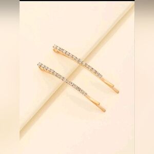 Pair of New Rhinestone decor gold hair pins